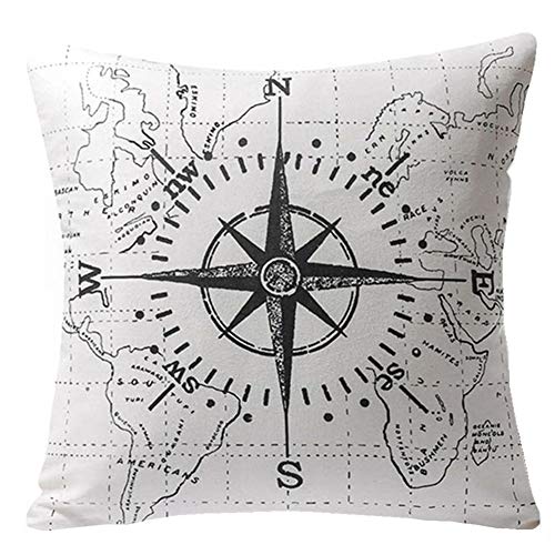 Gspirit 4 Pack Oceano Serie Brújula Mapa Ancla Navegación Algodón Lino Throw Pillow Case Funda de Almohada para Cojín 45x45 cm