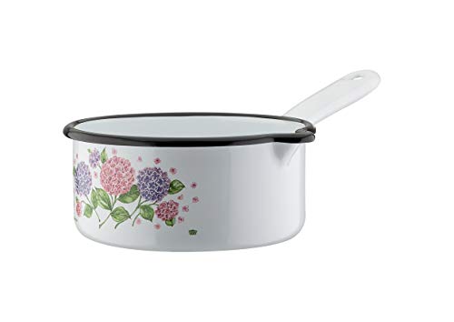 GSW 189965 Hortensie - Batería de cocina (5 piezas, acero esmaltado, plástico), color blanco