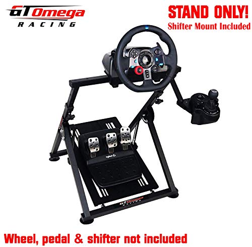 GT Omega APEX Soporte de Volante para Logitech Fanatec Clubsport Thrustmaster Rueda de Juego, Pedal y Montura de Palanca de Cambios, TX T500 T300 G29 G920, Plegable y Ajustable para consola de Juegos