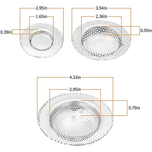Gua 3 Pieza Filtros de Drenaje de Fregadero de Acero Inoxidable,Filtro de Drenaje de Acero, Evita Obstrucciones para El Filtro de Desagüe del Fregadero de Cocina o Baño