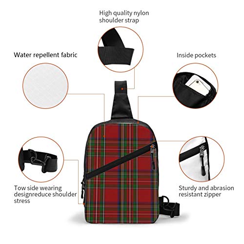 Guan_Collection Elegante Royal Stewart Tartan Paquete de Pecho Multiusos Crossbody Sling Mochila Bolsa de hombro al aire libre Viaje Senderismo Daypack Hombres y Mujeres Casual Sport Mochila