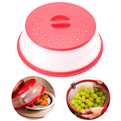 Guanici Tapa de microondas Cubierta de Placa de microondas de Silicona Plegable Protector contra Salpicaduras de Alimentos para Comidas de Barbacoa en Interiores al Aire Libre Frutas (Rojo)