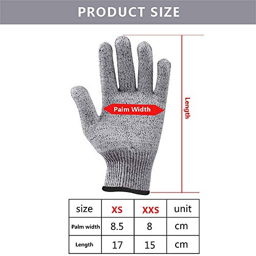 Guantes Anticorte para niños, Guantes de Cocina Seguridad Nivel 5 Protección, Guantes Resistentes a Cortes para Cocina, Exterior, Explorar (XS(8-12 años))