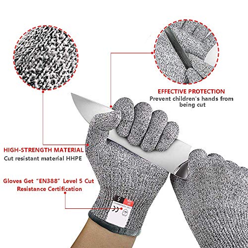 Guantes Anticorte para niños, Guantes de Cocina Seguridad Nivel 5 Protección, Guantes Resistentes a Cortes para Cocina, Exterior, Explorar (XS(8-12 años))