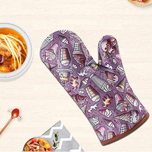 Guantes Barbacoaguantes Aislantes De Cocina Guantes para Hornear para Horno Guantes para Microondas Anti-Quemaduras De Alta Temperatura Guantes De Poliéster Guantes para Horno-Helado 1 Pcs