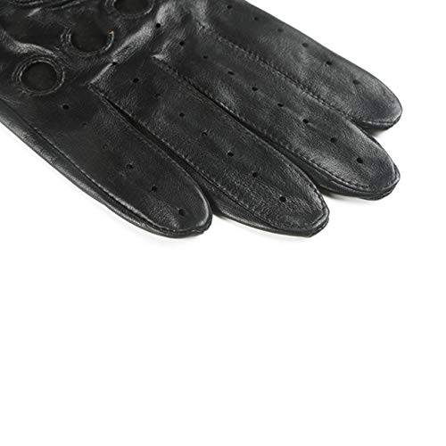 Guantes de Cuero para Hombre de Moda Real   Negro Marrón Agujeros Transpirables Guantes de conducción de Cuero de una Sola Capa Mitones Masculinos-Marrón, L