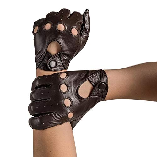 Guantes de Cuero para Hombre de Moda Real   Negro Marrón Agujeros Transpirables Guantes de conducción de Cuero de una Sola Capa Mitones Masculinos-Marrón, L