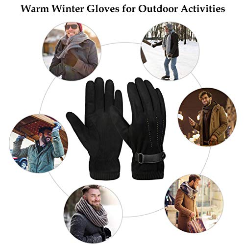 Guantes de Invierno Cálido Para Hombre Pantalla Táctil Térmicos de Ante Forro Polar Mitones Antideslizantes a Prueba de Invierno para actividades al aire libre Conducir Ciclismo Correr Camping (black)