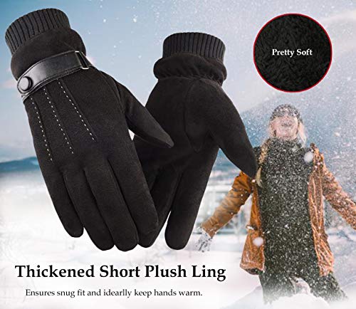 Guantes de Invierno Cálido Para Hombre Pantalla Táctil Térmicos de Ante Forro Polar Mitones Antideslizantes a Prueba de Invierno para actividades al aire libre Conducir Ciclismo Correr Camping (black)