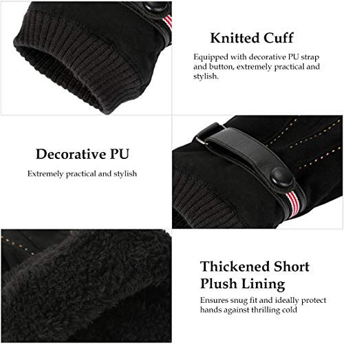 Guantes de Invierno Cálido Para Hombre Pantalla Táctil Térmicos de Ante Forro Polar Mitones Antideslizantes a Prueba de Invierno para actividades al aire libre Conducir Ciclismo Correr Camping (black)