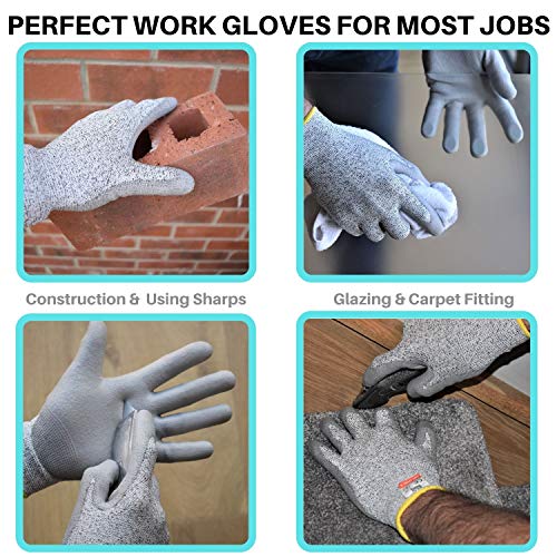 Guantes de jardín con revestimiento de poliuretano, con revestimiento de poliuretano, guantes de trabajo con certificado CE PPE, EN388 Nivel 5, guantes de seguridad para la cocina. Tallas XS-XL, M, 1