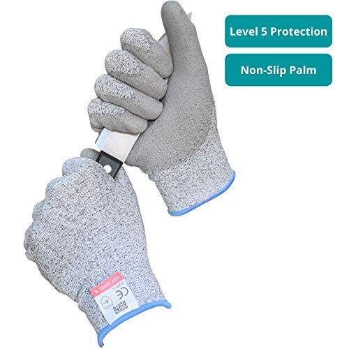 Guantes de jardín con revestimiento de poliuretano, con revestimiento de poliuretano, guantes de trabajo con certificado CE PPE, EN388 Nivel 5, guantes de seguridad para la cocina. Tallas XS-XL, M, 1