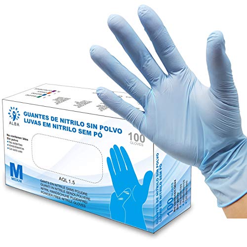 Guantes de Nitrilo Sin Polvo - Talla M - AQL 1.5 Guantes Desechables Ambidiestros Reciclables. Ideales para Uso de Alimentos, Limpieza, Bricolaje, Belleza, Industrial y Sanitario. Color Azul