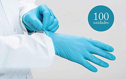 Guantes de Vinilo AZUL Guantes libres de látex sin polvo Limpieza Guantes sanitarios para la cocina, Limpieza, Seguridad, Manejo de alimentos, 100 pcs caja (TALLA M)