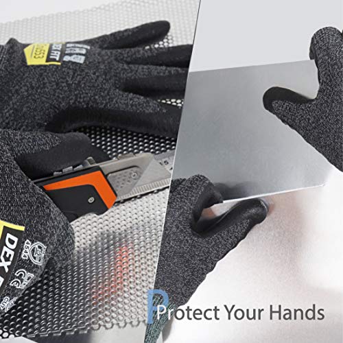 Guantes DEX FIT Nivel 5 Anticortes Cru553, Ajuste Cómodo Elástico en 3D, Gran Agarre, Espuma de Nitrilo Duradera, Smart Touch, Fino y Ligero, Negro Gris Talla 9 (L) 1 Par