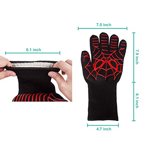 Guantes para Barbacoa, Barbacoa Parrilla Guantes 932 ° F Resistente Calor para el Horno Hornear Cocina Accesorios para chimeneas Protector para el antebrazo, protección contra Alta Temperatura