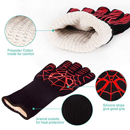 Guantes para Barbacoa, Barbacoa Parrilla Guantes 932 ° F Resistente Calor para el Horno Hornear Cocina Accesorios para chimeneas Protector para el antebrazo, protección contra Alta Temperatura