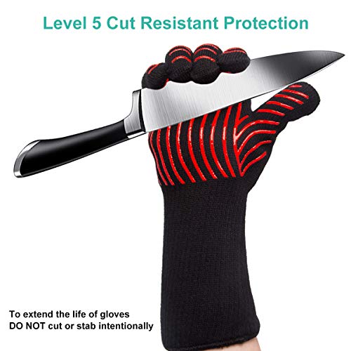 Guantes para Barbacoa, Barbacoa Parrilla Guantes 932 ° F Resistente Calor para el Horno Hornear Cocina Accesorios para chimeneas Protector para el antebrazo, protección contra Alta Temperatura