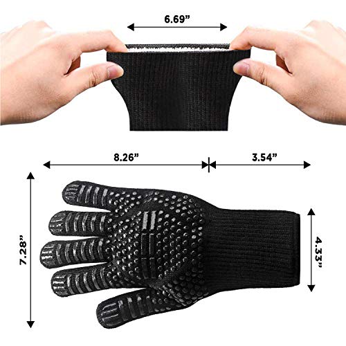 Guantes para Barbacoa-Guantes para Horno Doble Resistente al Calor - 1472 ° F / 800 ° C Guantes de Cocina a Prueba de Calor Para Barbacoa, Parrilla, Hornear, Chimenea