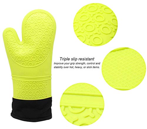 Guantes para Horno, Silicona Resistente al Calor Guantes para Horno Antideslizantes Extra Largos con protección de algodón para cocinar, Hornear