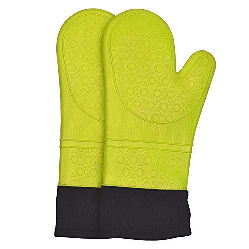 Guantes para Horno, Silicona Resistente al Calor Guantes para Horno Antideslizantes Extra Largos con protección de algodón para cocinar, Hornear