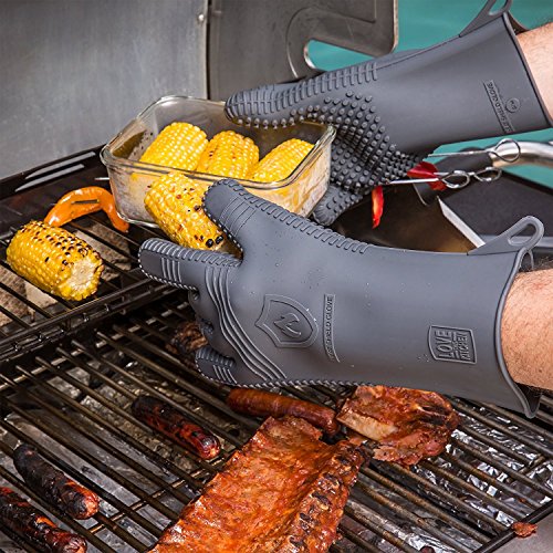 Guantes Premium de Barbacoa de Silicona para Hombres | Resistentes al Calor para Protegerle al Asar, Cocinar y Ahumar | 33 cm de largo | Geniales Como Manoplas para Horno | Talla S/M (ver tabla)