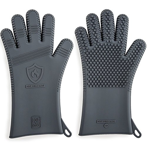 Guantes Premium de Barbacoa de Silicona para Hombres | Resistentes al Calor para Protegerle al Asar, Cocinar y Ahumar | 33 cm de largo | Geniales Como Manoplas para Horno | Talla S/M (ver tabla)