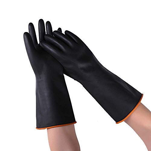 Guantes químicos de látex PPE de goma resistente Seguridad industrial Trabajo Guantes largos de protección Guantes, 14 "Guantes resistentes negros, Resistentes a ácidos fuertes, 1 par