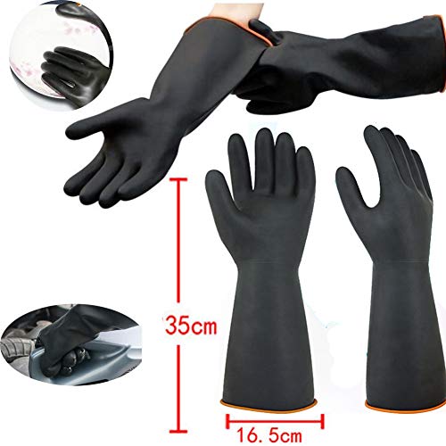 Guantes químicos de látex PPE de goma resistente Seguridad industrial Trabajo Guantes largos de protección Guantes, 14 "Guantes resistentes negros, Resistentes a ácidos fuertes, 1 par