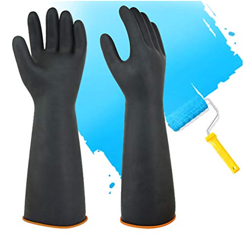 Guantes químicos de látex PPE de goma resistente Seguridad industrial Trabajo Guantes largos de protección Guantes, 14 "Guantes resistentes negros, Resistentes a ácidos fuertes, 1 par