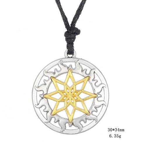 Gudeke Colgante Bicolor Collar de Sol Estrella de Ocho Puntas Diseño de Llama Amuleto Collar de Dios Sol Colgante Joyería Unisex Accesorios