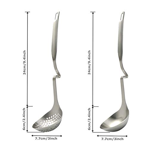 GuDoQi Cazo para Sopa, Espumadera, 2 Piezas, 304 Acero Inoxidable, Forma De S, 30cm