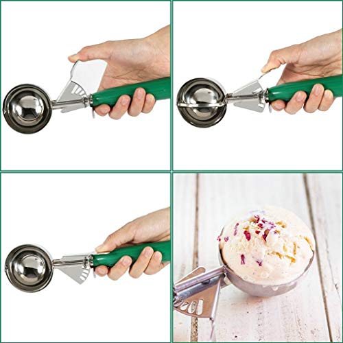 GuDoQi Cuchara para Helado con Gatillo Cucharas Pulido para Galletas Fruta De Acero Inoxidable 304 Dosificador De Helado Grande-Mediano-Pequeño (Juego De 3)