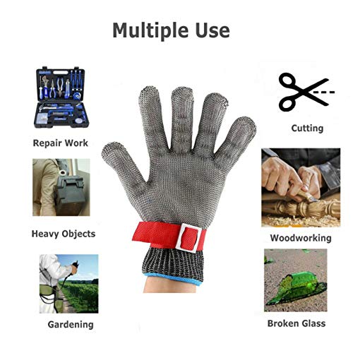 GuDoQi Guantes Anticorte Malla Metalica Acero Inoxidable Guantes Carnicero Protección Nivel 5 Guantes Cocina Perfectos Para Cortar Alimentos Trabajos Con Madera Carpintería Y Mucho Más