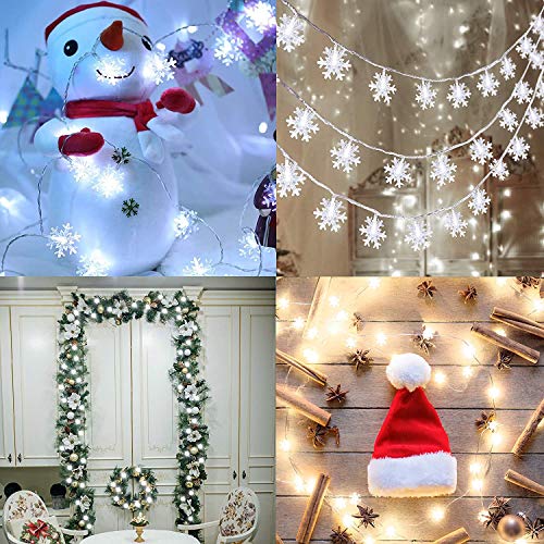 Guirnalda de luces de copo de nieve, 6m,40 LED, funciona con pilas, 2 modos de iluminación, para árbol de Navidad Halloween Acción de gracias,fiesta, boda, cumpleaños, cortina, decoración de año nuevo