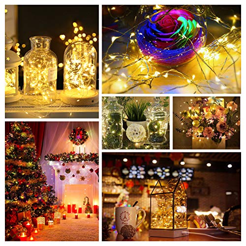 Guirnalda Luces Blanco Cálido10M 100 LED, BAKTH Cadena de Luces Impermeable IP67, Luces Navidad Pilas y Luces de Hadas para Decorativas, Navidad, Habitacion, Fiesta, Jardín, Bodas, Césped