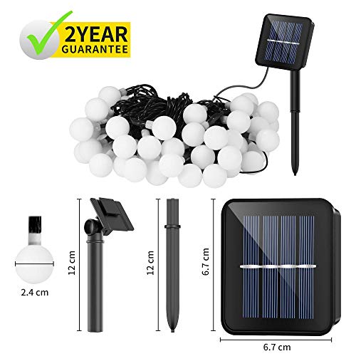 Guirnalda Luces Exterior Solar Cadena de Luces, 60 LED 10M IP65 Impermeable 8 Modos Guirnalda Luminosas, Luces Solares LED Exterior Jardin, Casas, Boda, Fiesta, Festival [Clase Energética A ++]