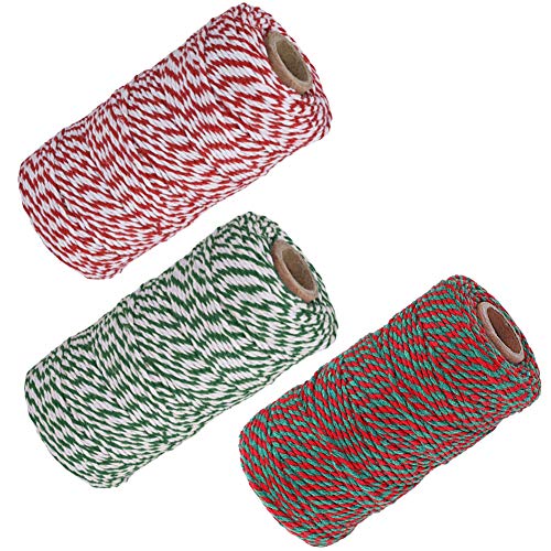 Gukasxi 300M Christmas Twine String, Craft String Cotton Thread Twine Red White Green Striped String para Hornear, carnicerías, Manualidades de Bricolaje y Envoltura