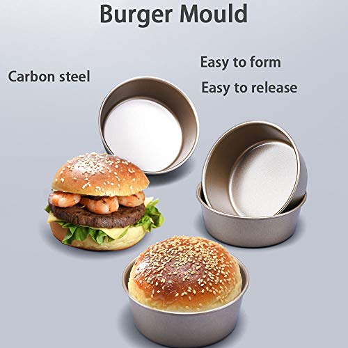 Guoc Moldes de Pan,Molde de Hamburguesa Antiadherente Dorado,Molde para Hornear doméstico pequeño Herramienta de Pan para Pasteles,Antiadherente de Doble Cara Resistente a Altas temperaturas