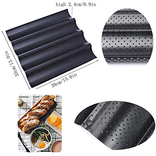 Gurxi Bandeja de Pan Francés Negro Pan Francés Molde de Acero al Carbono Bandeja Baguette Negra Baguette Baguette Bandeja Negra Pan Baguette Negro Reutilizable Puede Contener 4 Panes (Negro)