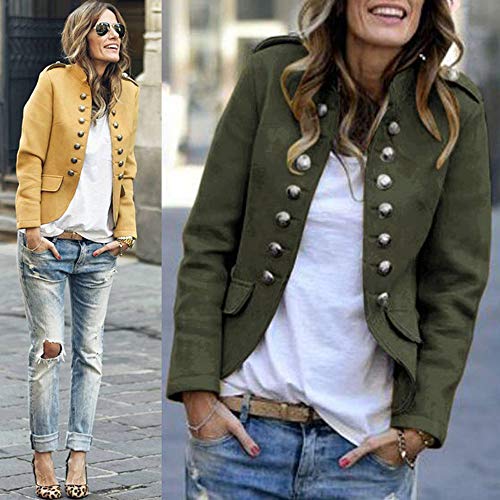 GWEI - Elegante chaqueta de traje para mujer con botones, estilo militar, corte ajustado, para el tiempo libre, para el cuello alto, para el trabajo, la oficina verde M