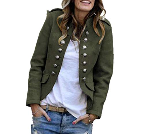 GWEI - Elegante chaqueta de traje para mujer con botones, estilo militar, corte ajustado, para el tiempo libre, para el cuello alto, para el trabajo, la oficina verde M