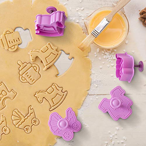 GWHOLE 4 Moldes de Galletas Plástico en Forma de Ropa, Biberones, Caballitos, Cochecitos Infantiles Cortadores de Chocolates Fondant Ideal para Galletas DIY, Fiestas Infantiles, Bienvenida de Bebé