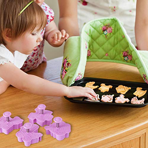 GWHOLE 4 Moldes de Galletas Plástico en Forma de Ropa, Biberones, Caballitos, Cochecitos Infantiles Cortadores de Chocolates Fondant Ideal para Galletas DIY, Fiestas Infantiles, Bienvenida de Bebé