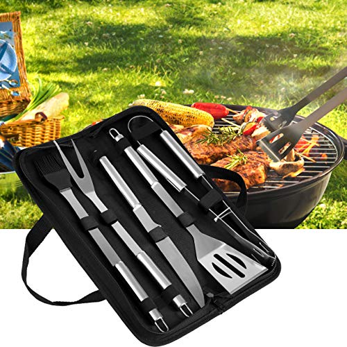 GWHOLE Kits de Barbacoa 5 Piezas Utensilios para BBQ de Acero Inoxidable, Barbacoa Espátulas Pinza Cepillos de Silicona Tenedor Kit de Herramientas con Bolsa Portátil