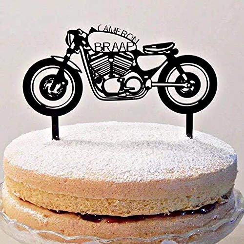 Gwolf Torta de cumpleaños, decoraciones para tartas de motocicleta, Pastel personalizado Decoración de pancartas Pastel de hornear Locomotora Estilo Cartel Fiesta Decoración de postres, 2 piezas