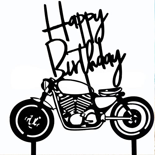 Gwolf Torta de cumpleaños, decoraciones para tartas de motocicleta, Pastel personalizado Decoración de pancartas Pastel de hornear Locomotora Estilo Cartel Fiesta Decoración de postres, 2 piezas