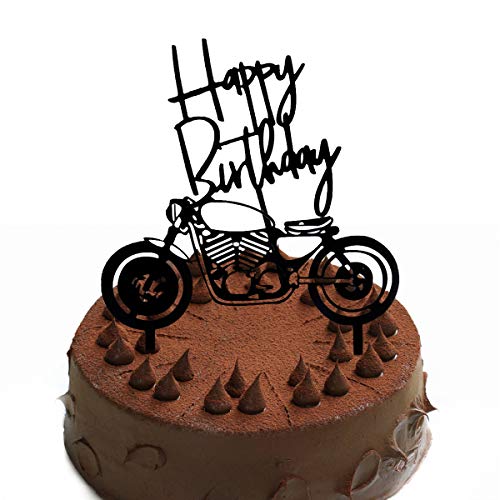 Gwolf Torta de cumpleaños, decoraciones para tartas de motocicleta, Pastel personalizado Decoración de pancartas Pastel de hornear Locomotora Estilo Cartel Fiesta Decoración de postres, 2 piezas