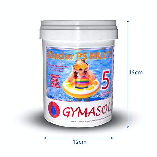 GYMASOL-Cloro Especial Mini Piscinas, 5 acciones, Tabletas 20 Gramos, Bote 1 Kilo