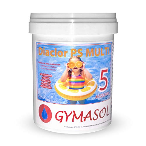 GYMASOL-Cloro Especial Mini Piscinas, 5 acciones, Tabletas 20 Gramos, Bote 1 Kilo